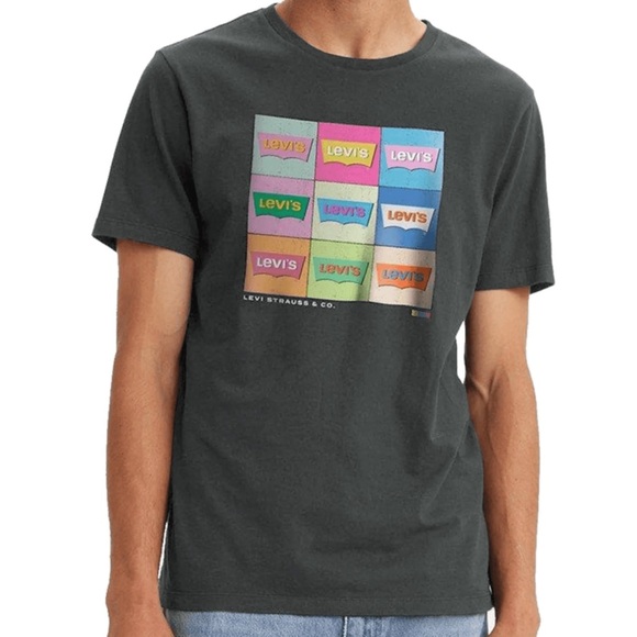 levi’s jeans gray t shirt rainbow pastels multicolor logo denim graphic tee ck - Picture 2 of 7
